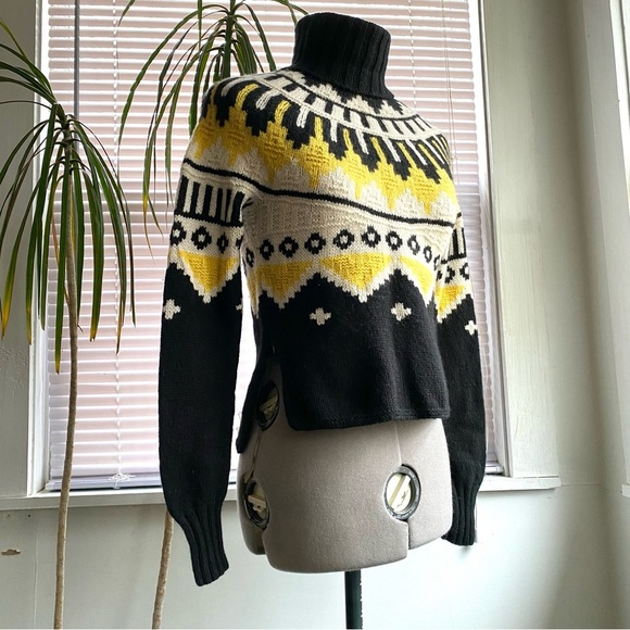 RALPH LAUREN Vintage Tribal Print Hand Knitted Sweater Black Yellow Size S - Picture 1 of 10